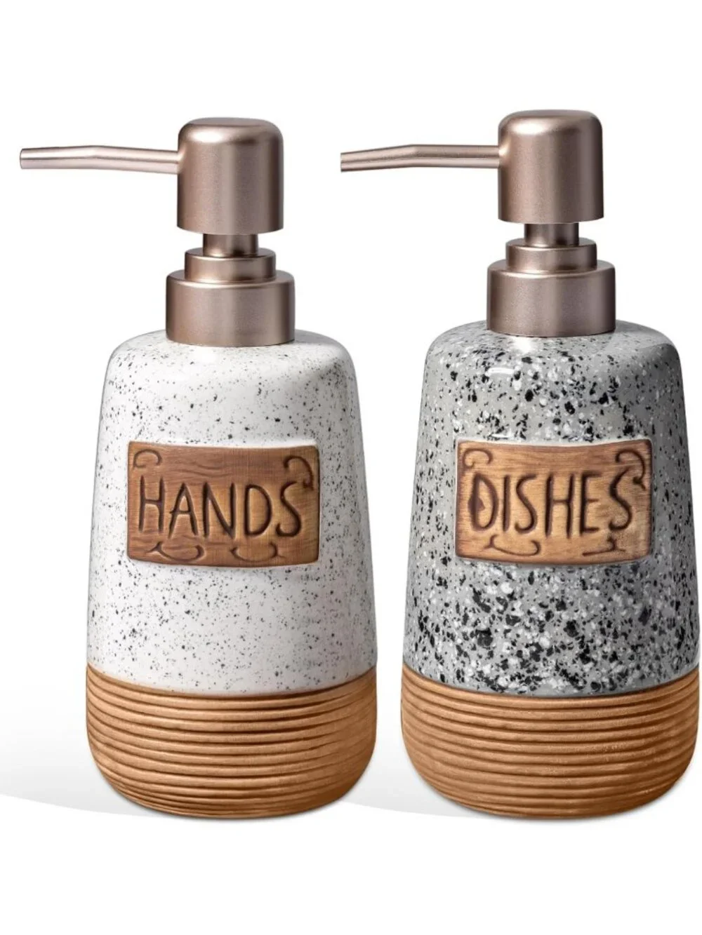 Farmhouse Ceramic Soap Dispenser Set for Kitchen & Bathroom, Vintage 15 OZ Decor